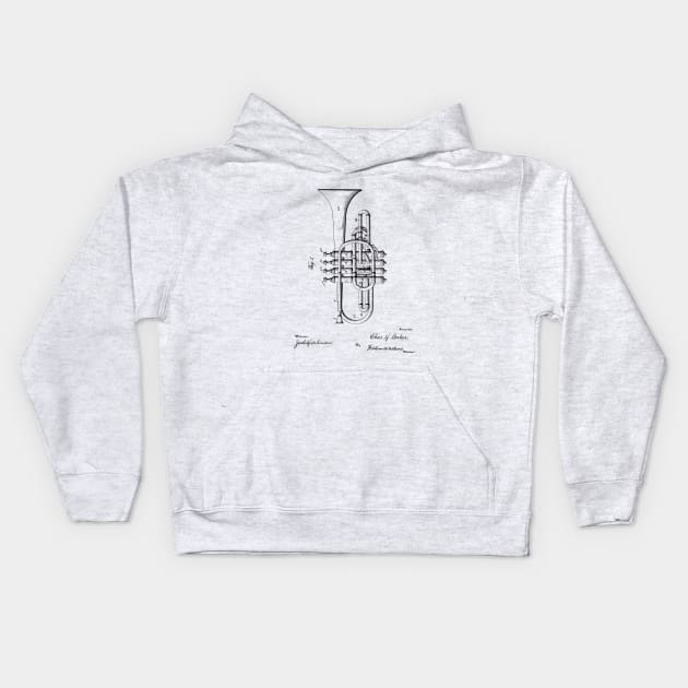 Rare and Unusual Brass Instrument, Four Valve Cornet, Brass Player Gift Kids Hoodie by Closeddoor